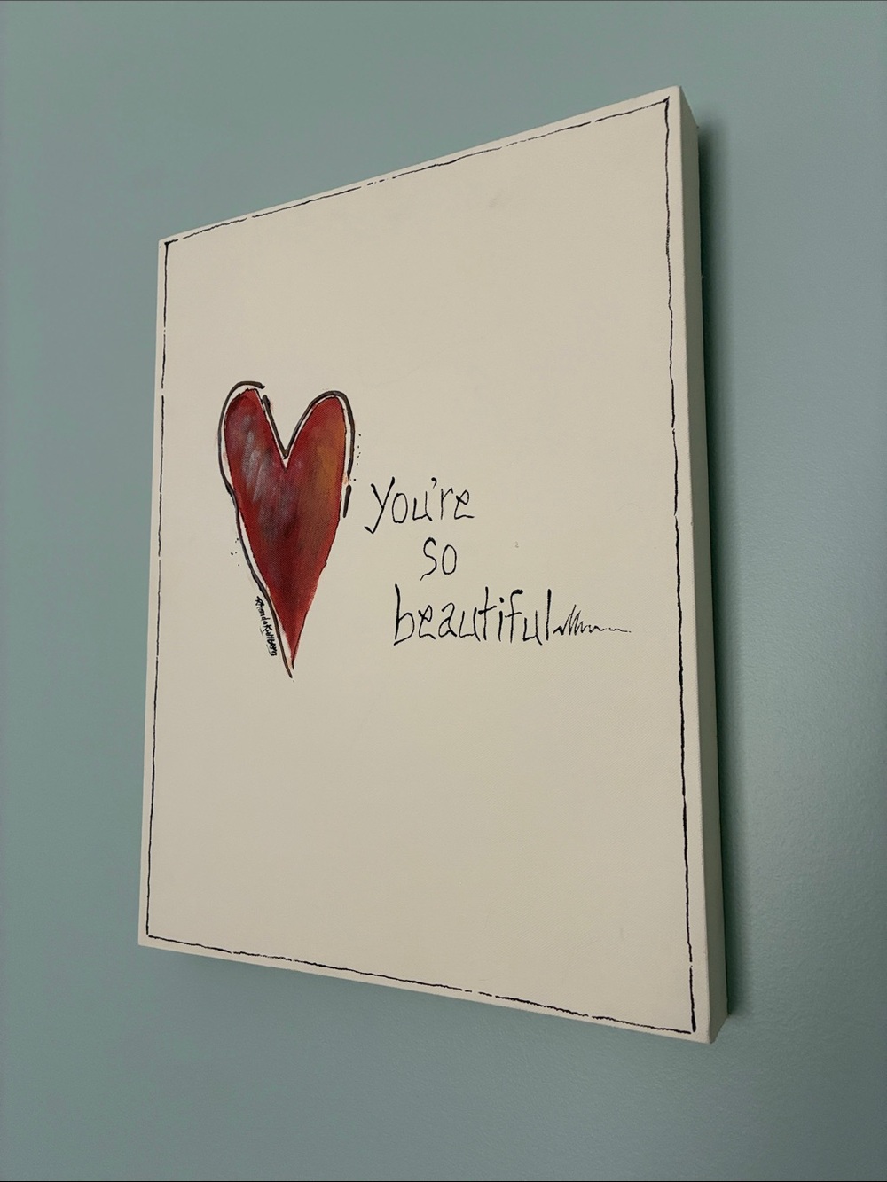 You're So Beautiful Red Heart Canvas Wall Art
